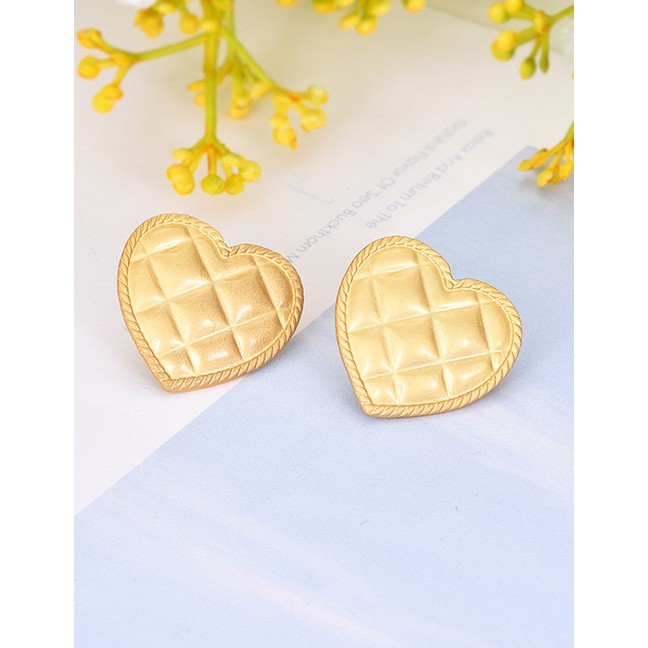 LRC Anting Tusuk Fashion Gold Alloy Square Love Earrings F46775