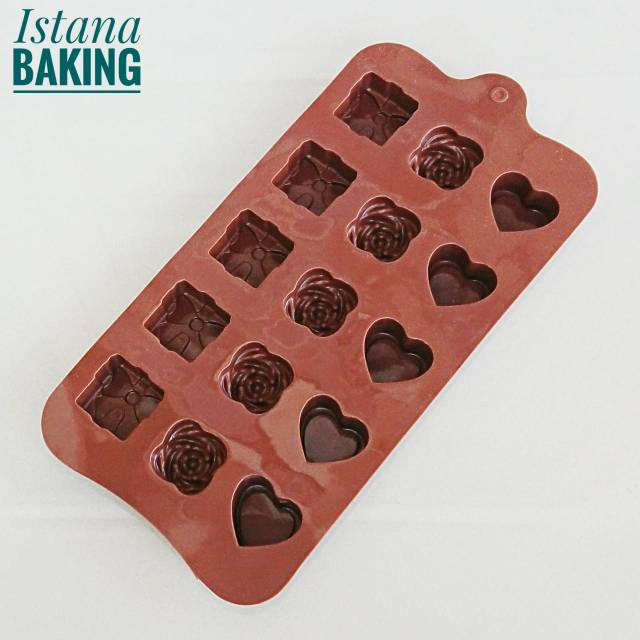 [Istana Baking] Cetakan Silikon Coklat Puding Es Batu Jelly Love Mawar Pita Kado