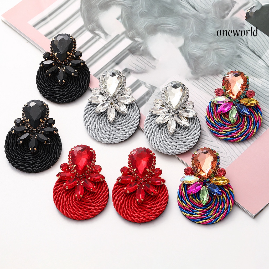 OW# Personality Earrings Exaggerated Handmade Braided Round Plaited Jewelry Ear Studs for Women