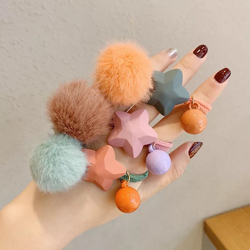MURMURE.ID | IKAT RAMBUT KOREA SIMPLE MODEL POMPOM BINTANG KARET TALI RAMBUT WANITA HA070 HA071-4