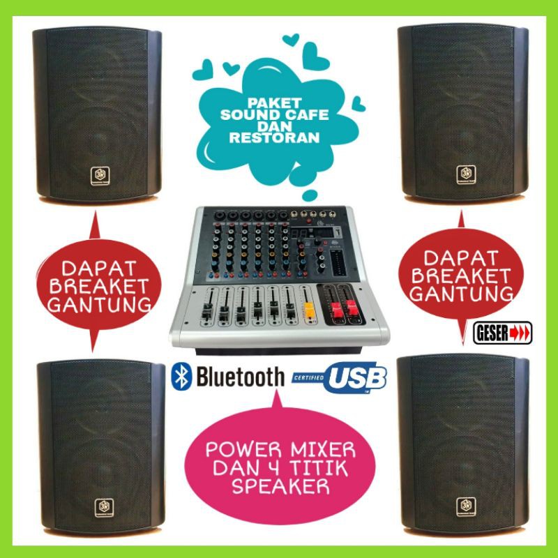 Paket Cafe Dan Restoran Upgrade Mixer Power bluetooth Speaker 4 titik