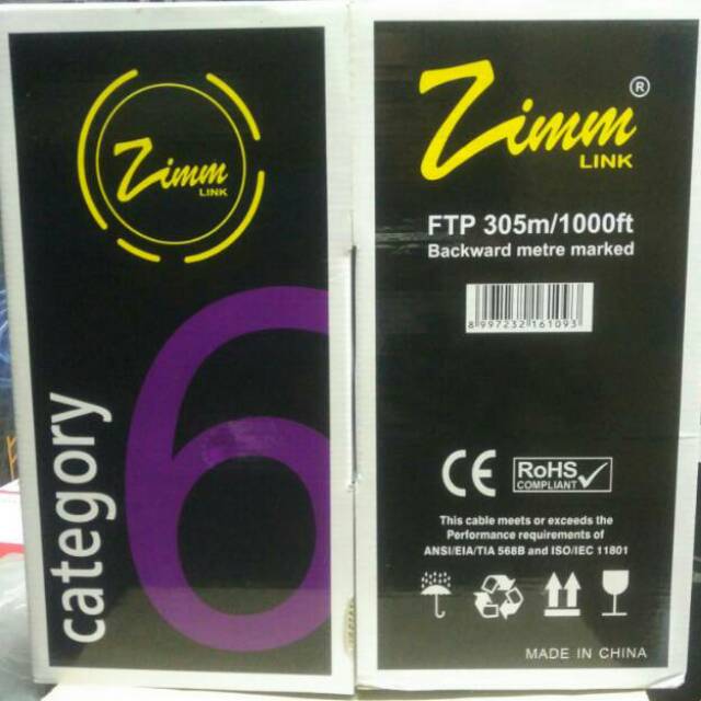 Kabel FTP / STP Cat6 Zimmlink CCA OD Outdoor, Double Jacket -  warna Hitam Zimm Link  ECERAN
