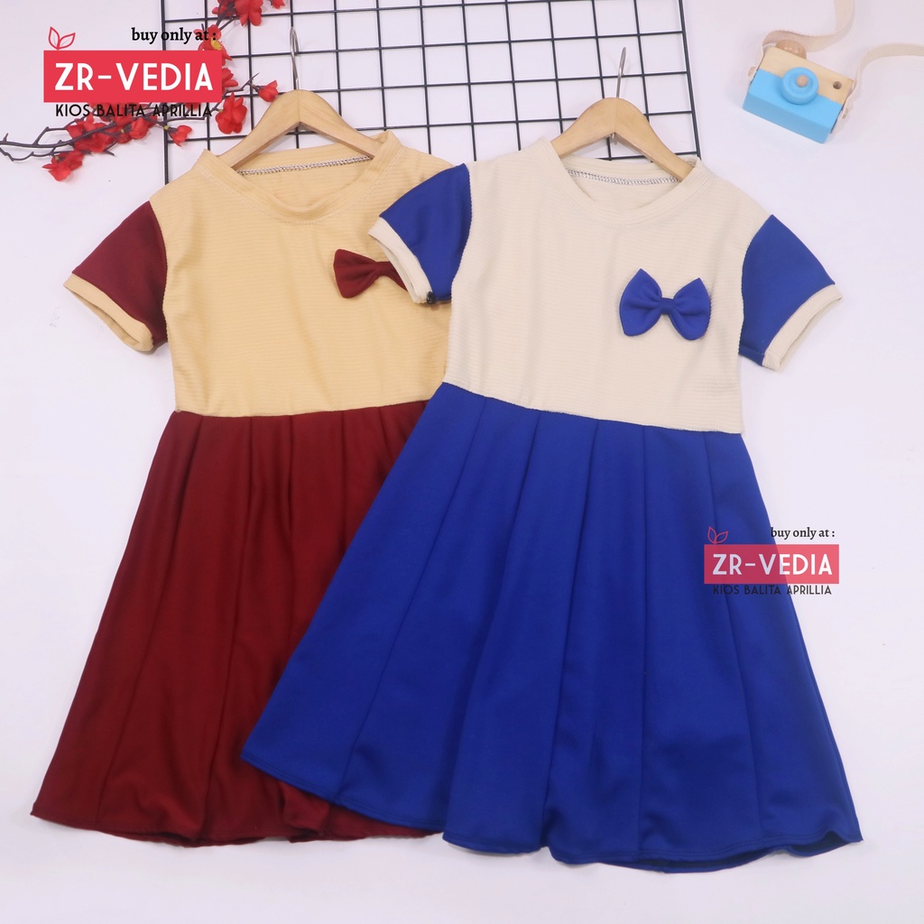 Dress Karin uk 5-6 th / Dres Lengan Murah Grosir Baju Anak Perempuan Harian Gaun Pesta Polos Cewek