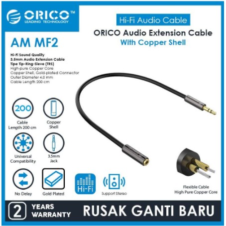 Cable aux 3.5mm extension orico gold copper 2m am-mf2-20 - Kabel audio 3.5 male to female 2 meter