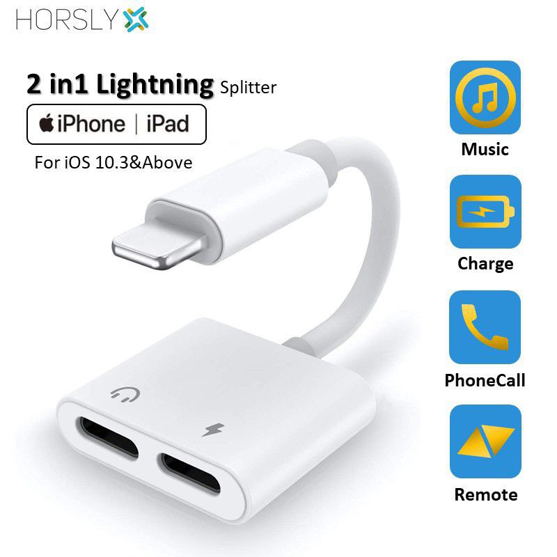 DUAL CONNECTORS CONVERTER LIGHTNING AND AUDIO FOR IPHONE MIC ON
