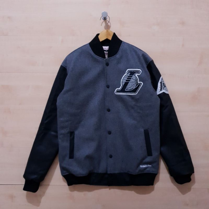 JAKET VARSITY WOOL LEATHER NBA LAKERS  VINTAGE MITCHELL AND NESS HEAVY WEIGHT JAKET KULIT