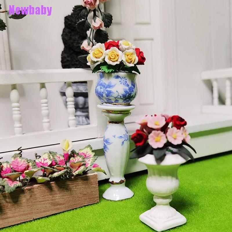 (Newbaby) Miniatur Pot Bunga Keramik Skala 1: 12 Untuk Dekorasi Taman Rumah Boneka DIY