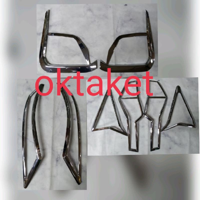 paket garnish lampu depan dan belakang Pajero 2021 2022 hitam + Chrome