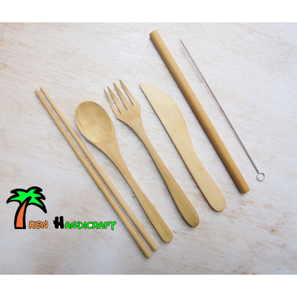Sendok  garpu pisau sumpit sedotan set kayu  kopi   Sendok  garpu pisau sumpit sedotan set kayu  kopi