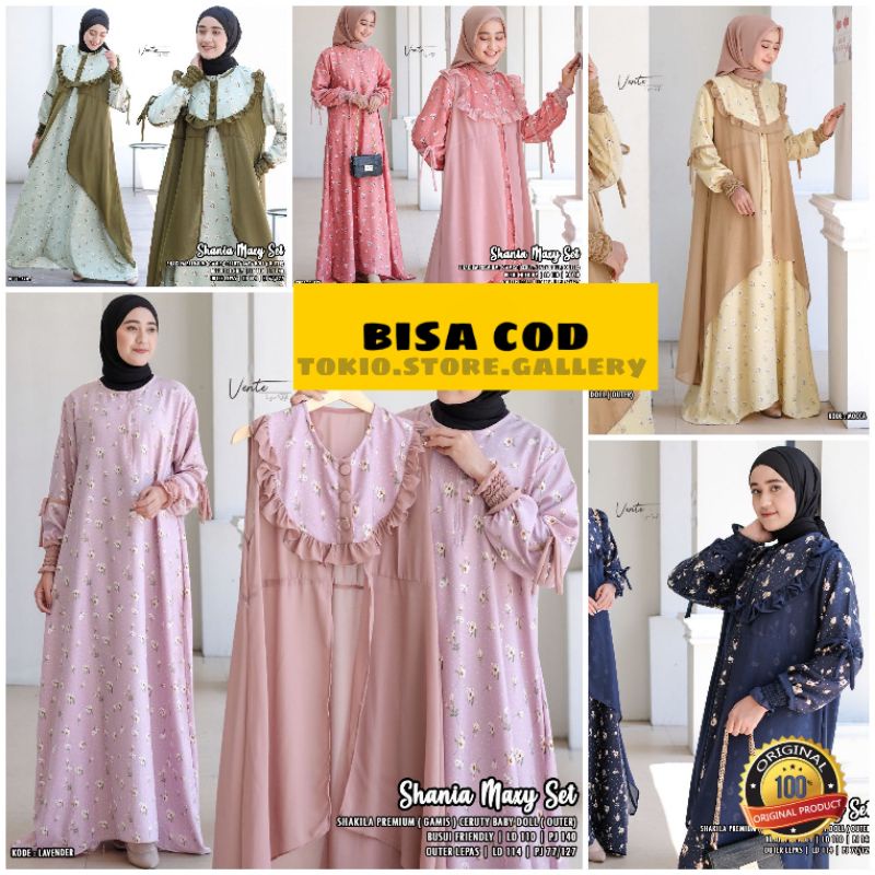 Shania maxi dress satu set gamis dan outer bahan premium HQ | setelan gamis ori vente