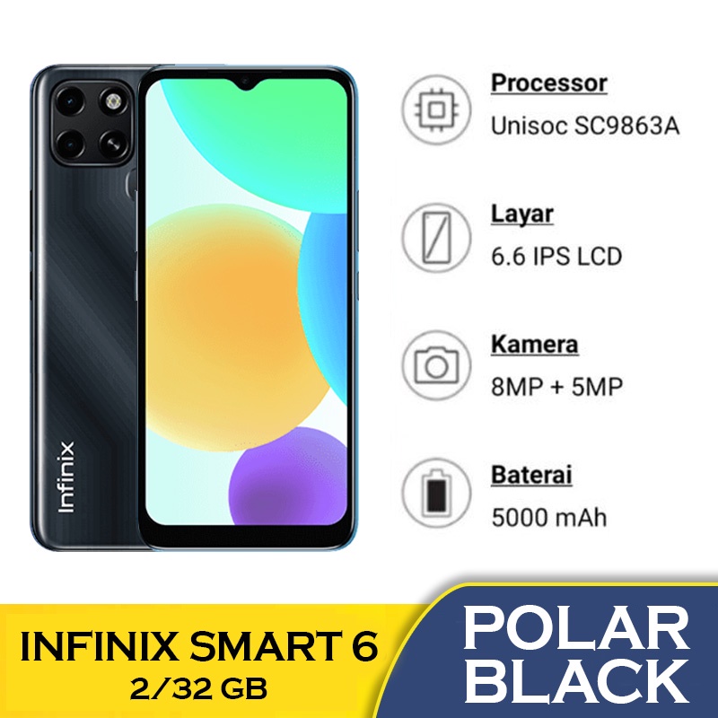 Markas Hp ✪ Bisa Cicil & COD ☑ Hp Infinix Smart 6 2 32 GB - Infinix Smart 6 3 64 GB | Smart 6 Plus NFC 2/32 GB Garansi Resmi Infinix Hp Baru-S6 2/32 Black