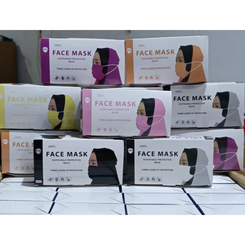 Jual MASKER 3PLY HEADLOOP 3PLY MASKER HIJAB WARNA ,ISI 50PCS DISPOSABLE ...