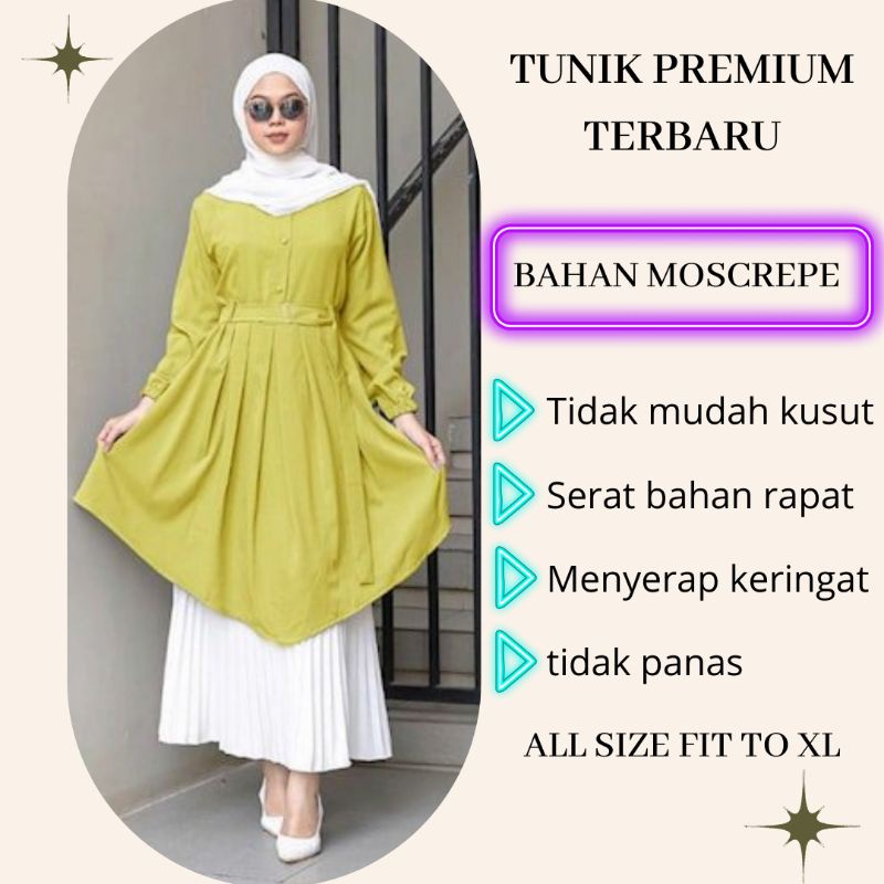 baju gamis tunik wanita remaja terbaru bahan import kualitas premium warna lemon dress muslim polos 