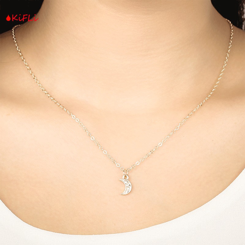 Moon Pendant Necklace,Rhinestone Jewelry Dengan,Rantai Pendek Klavikula,Kalung Berlian Chain