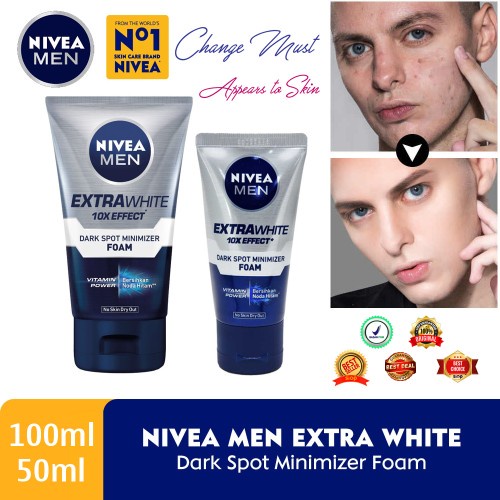 Nivea Men Extra White 10x Effect Dark Spot Minimizer Foam Sabun Pembersih Wajah Pria