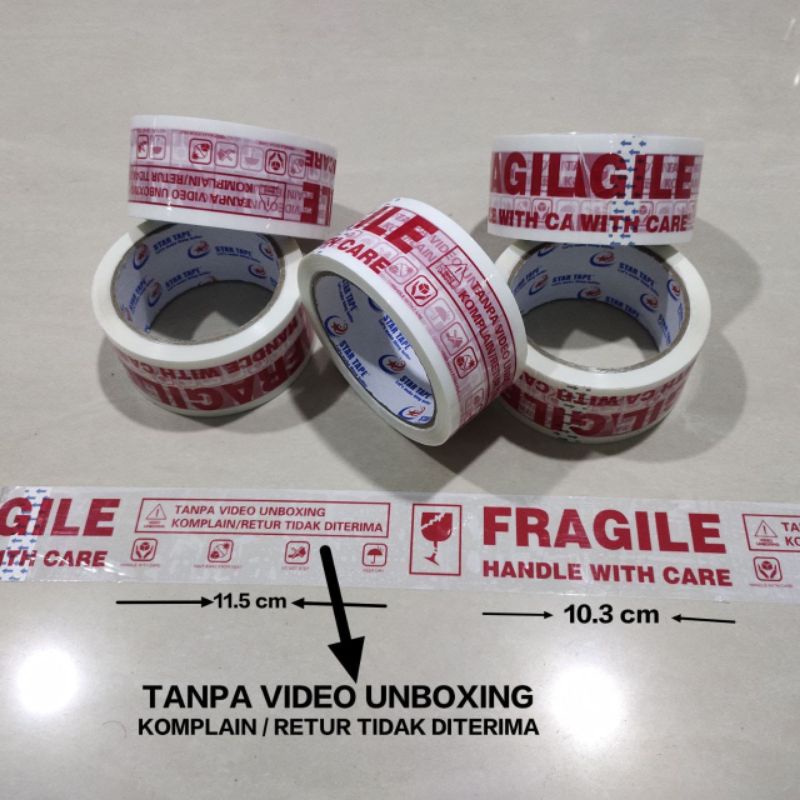 

STAR TAPE LAKBAN FRAGILE PUTIH 45MMx50m lakban fragile selotip 6pcs