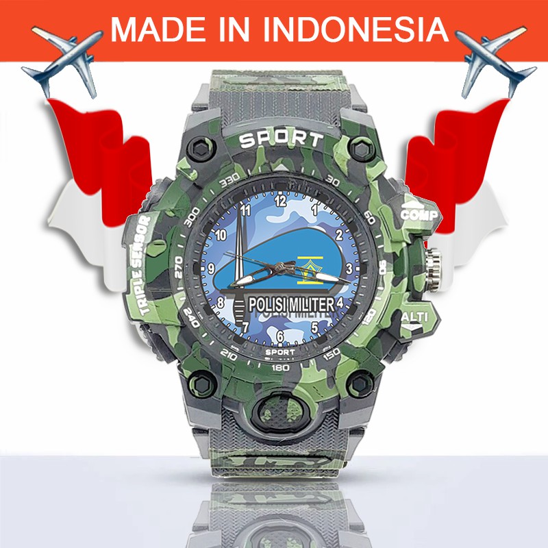 {Istimewa} Jam Tangan POLISI MILITER INDONESIA -Abu-Abu Army Water Resistant