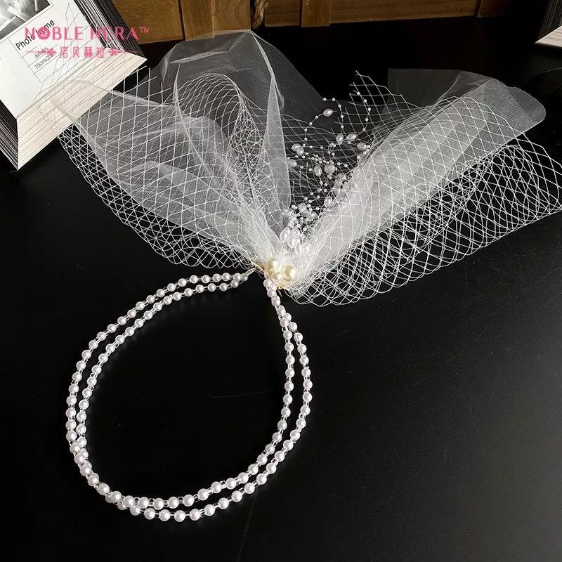 Bridal hair piece bandana mutiara with veil