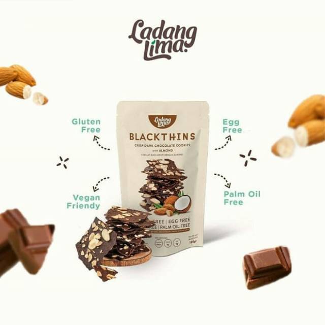 

Ladang Lima Blackthins Crisp Dark Chocolate Cookies With Almond 100gr | cemilan anak