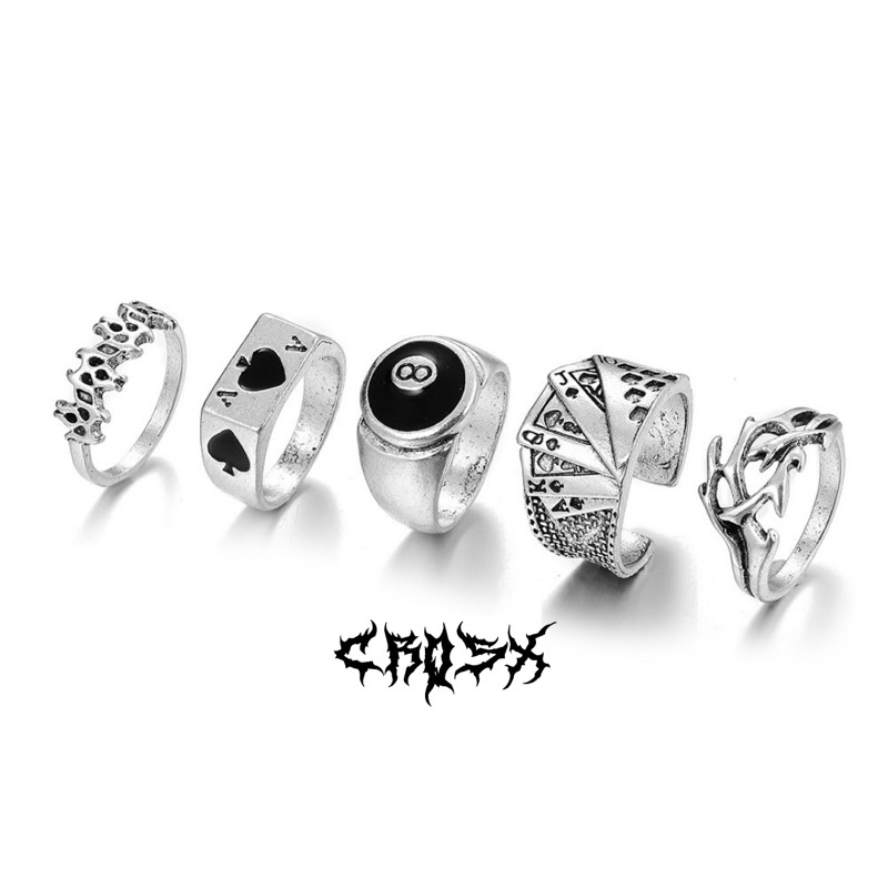 CASINO RING SET / LAS VEGAS RING / POKER RING / BILLIARD RING / 8 BALL RING / FLAME RING / THUNDERBOLT RING / CINCIN KASINO / CINCIN POKER / CINCIN API / CINCIN PETIR KILAT / AESTHETIC RING / CINCIN AESTHETIC / CINCIN PRIA / CINCIN WANITA