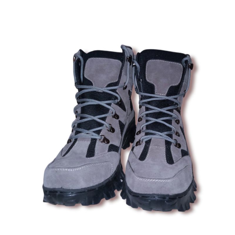 SEPATU SAFETY UJUNG BESI OUTDOOR HIKING TRACKING WARNA ABU