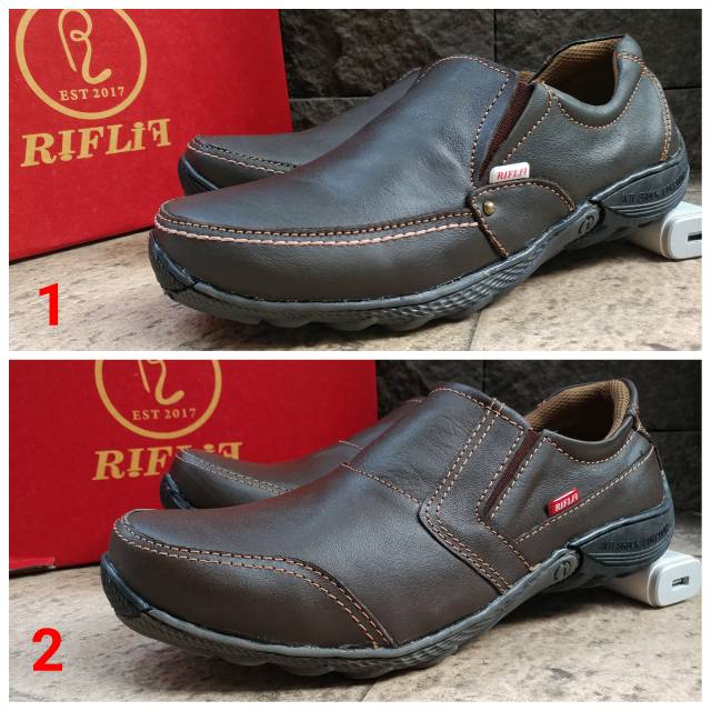 RIFLIF Sepatu Casual Pria Slip On Bahan Kulit Asli