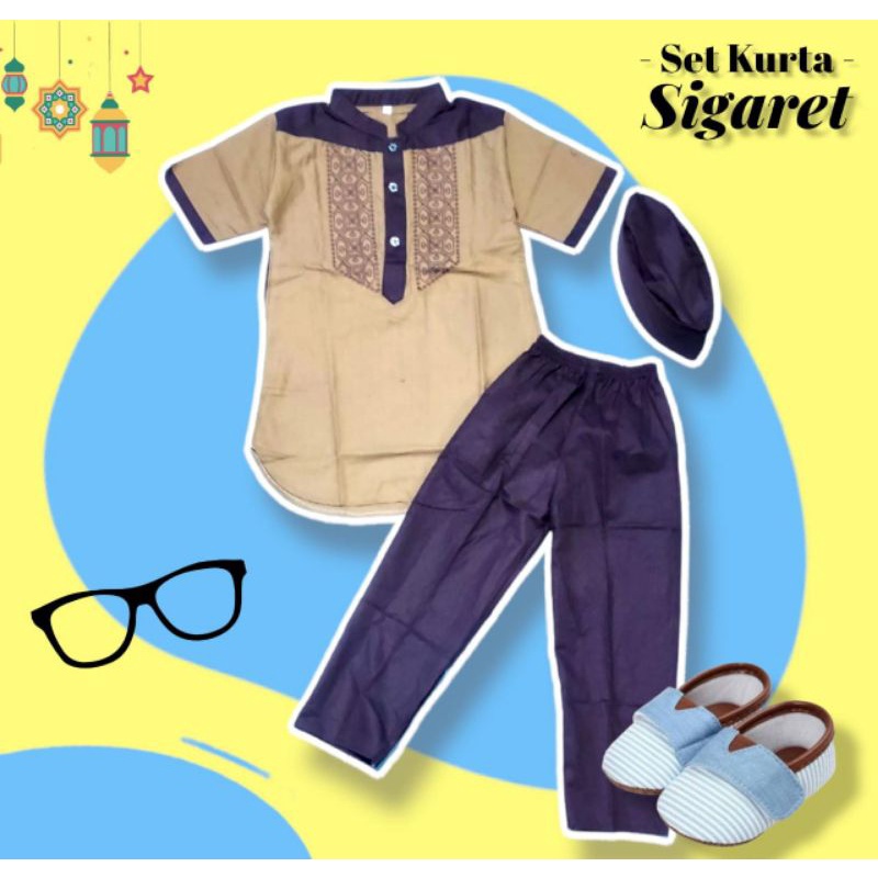 SETELAN KOKO KURTA SIGARET PENDEK // KOKO ANAK BORDIR // KOKO MODERN// KOKO ANAK 1 SAMPAI 12 TAHUN // GEMILANG CLOTHING