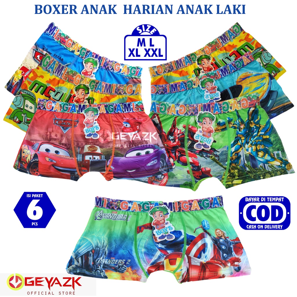 6 Pcs Boxer Anak Laki Celana Pendek Bocah Cd Gambar