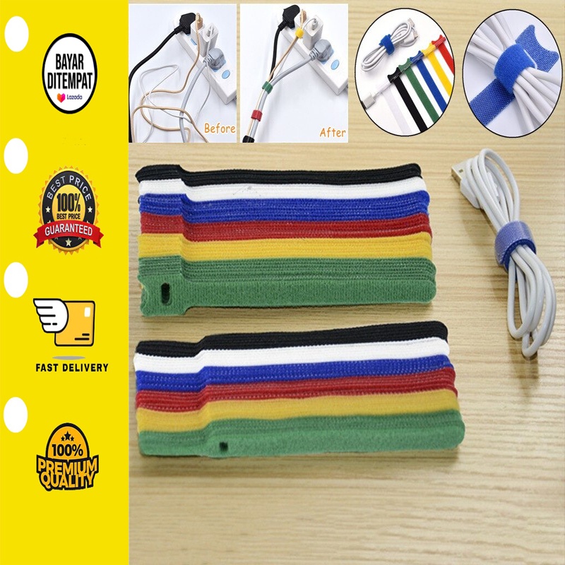 [BISA COD] Kabel Tis Velcro Cable Pengikat Penjepit Ikat Tali Tie Ties Organizer Strap Wire Winder Management