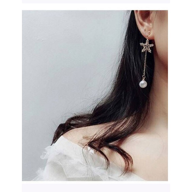 LRC Anting Tusuk Fashion Gold Color Star Shape Decorated Tassel Earrings