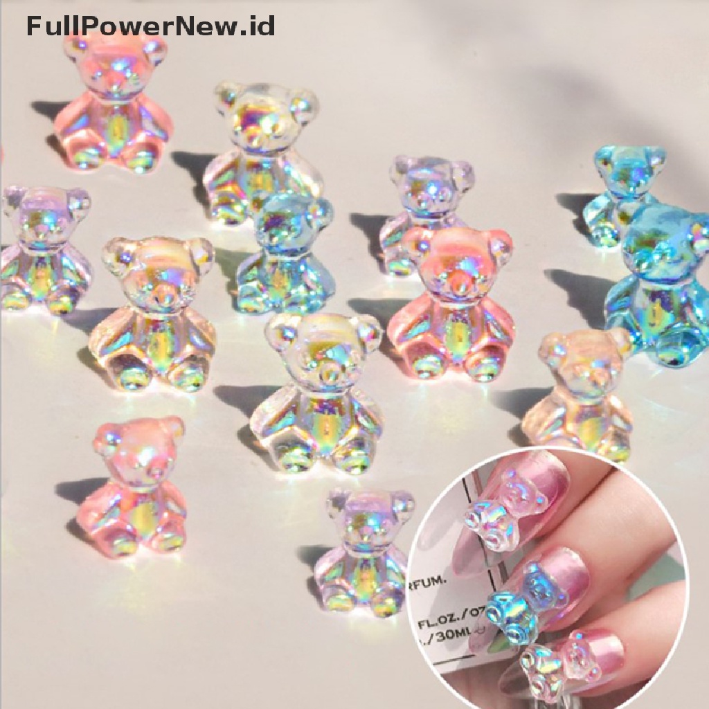 6pcs Dekorasi Nail Art 3d Bentuk Beruang 3 Ukuran