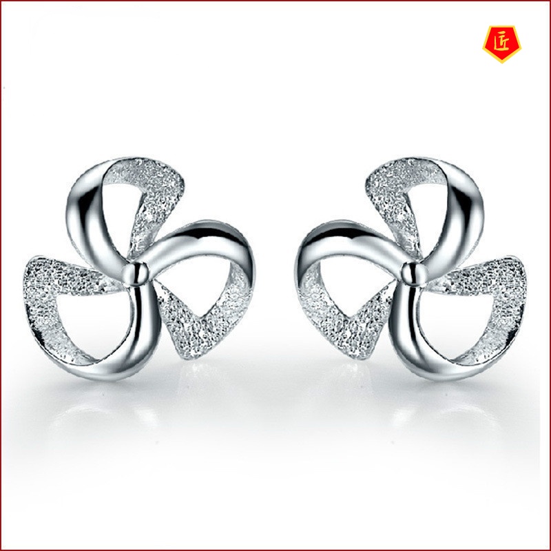 [Ready Stock]Lucky Clover Silver Stud Earrings Simple and Elegant