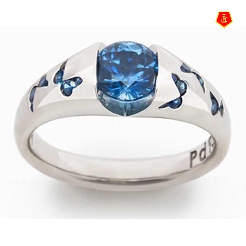 [Ready Stock]Elegant Personality Inlaid Sea Blue Butterfly Gem Ring