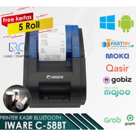 PRINTER BLUETOOTH KASIR IWARE C-58BT SUPPORT CASH DRAWER BONUS KERTAS THERMAL