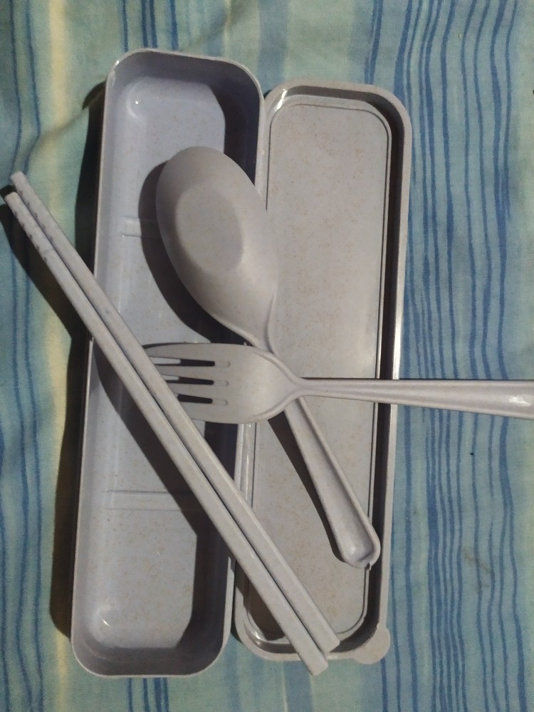 [ Gooddang ] Set Sendok Garpu Sumpit + Box Bahan Jerami Plastik - Paket Sendok Travel Wheat Straw