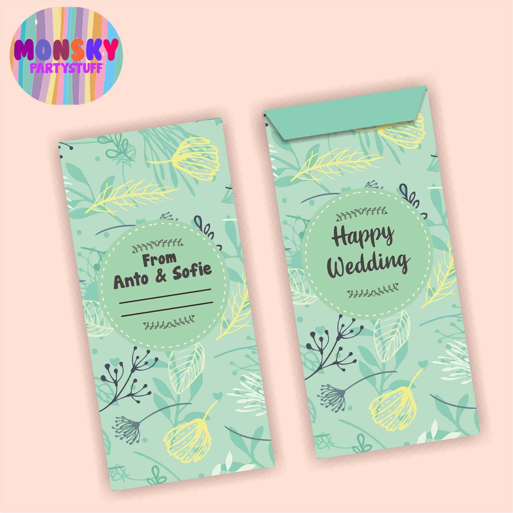 

(10 Pcs) Amplop Kondangan Angpao Wedding Custom Nama Tropical Flowers Theme