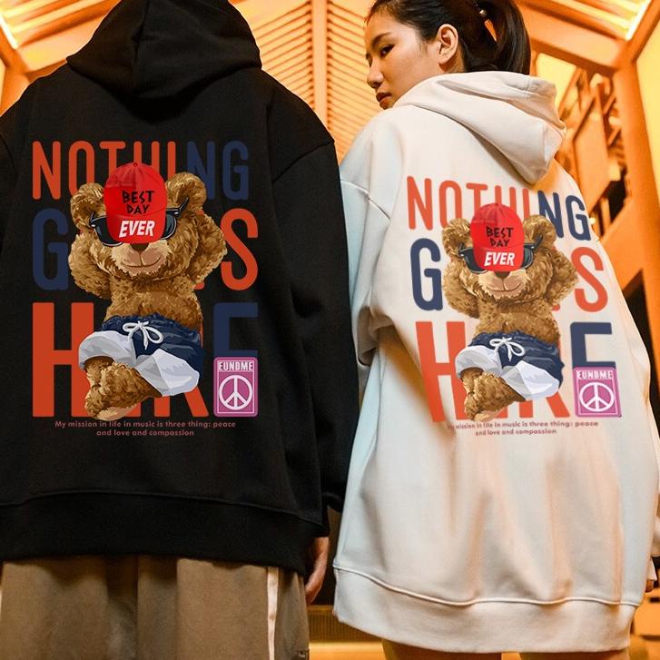 (TERLARIS) Hoodie CN sweater crewneck cople Nothing Bear Pria wanita Jaket Switer Motif Simple Kekin