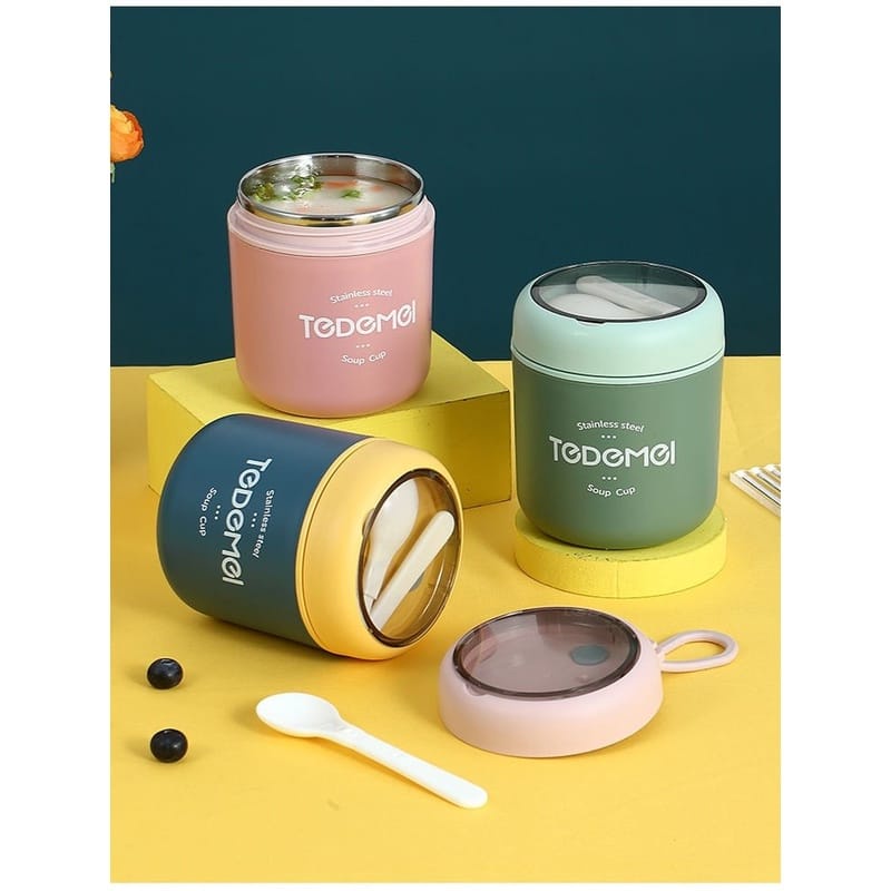 {DS} Tempat Soup Stainless / Travel Soup Cup Anti Bocor 530ml Free Sendok Kids Lunch Box