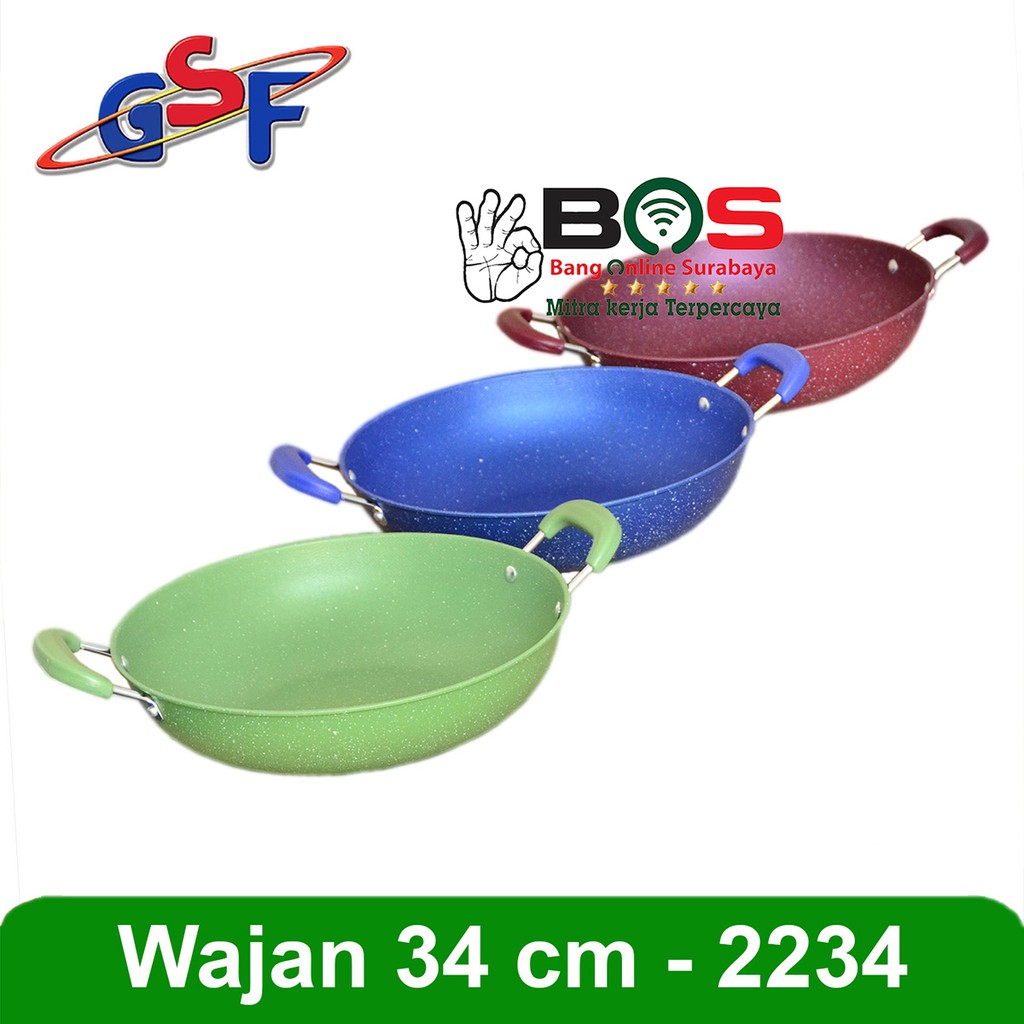 Wajan Penggorengan Anti Lengket 34 CM GSF 2234 Warna Merah Biru Hijau Marble GSF2234 GSF-2234