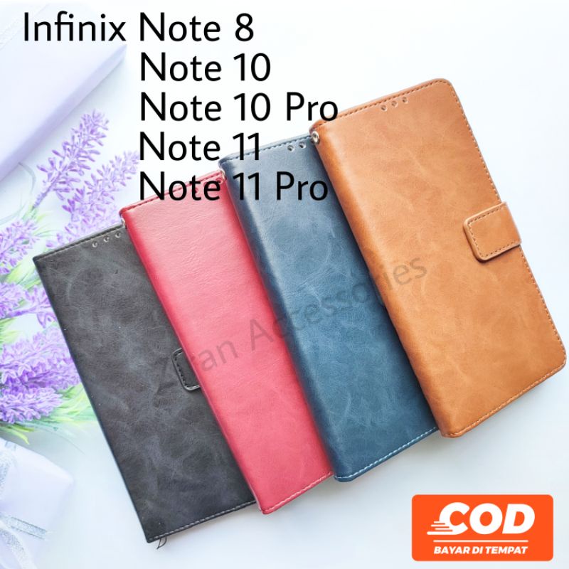 Flip cover leather case dompet kulit Infinix Note 8 10 10 Pro 11 11 Pro casing dompet