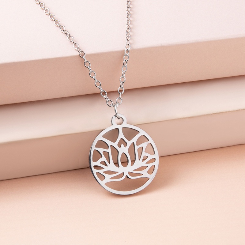 Fancyqube Kalung 925 Sterling Silver Desain Bunga Teratai Hollow Gaya Budha Untuk Wanita