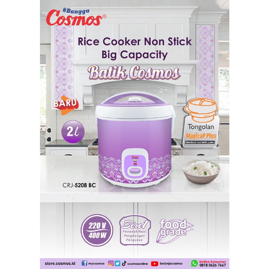 Rice Cooker Cosmos Jumbo CRJ 5508 BC 2,5 Liter CRJ 5208 Batik Big Capacity 2 L Penanak Nasi Cosmos Batik Terbaru