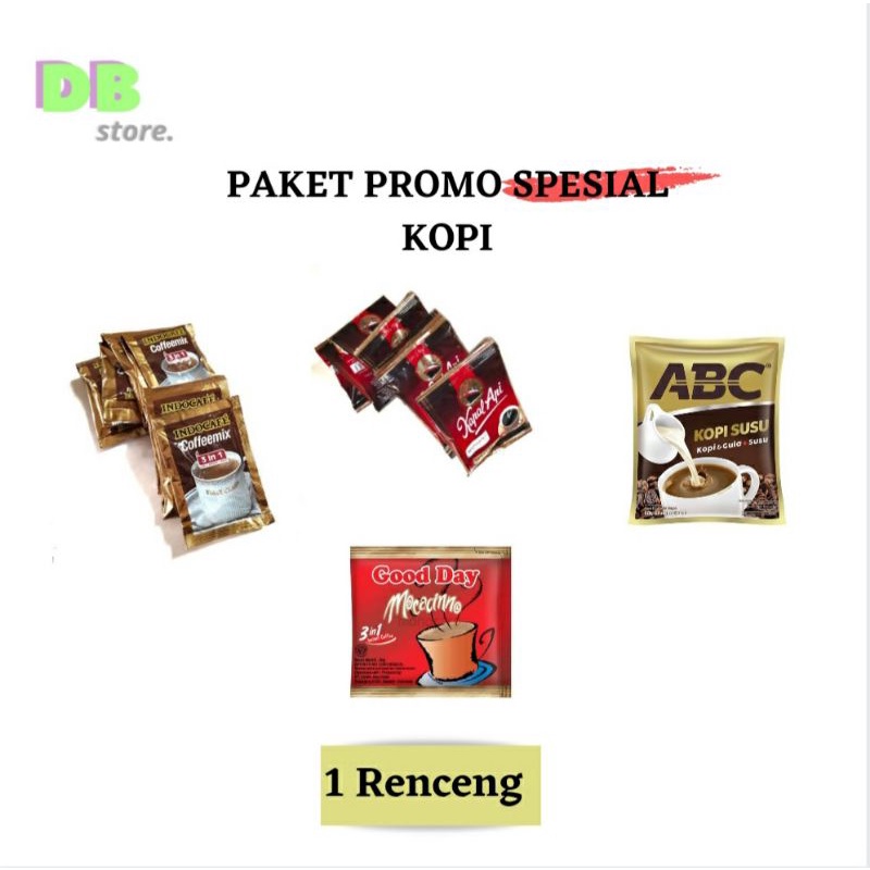 

Paket Promo Khusus Kopi Good Day Mocacinno, Kapal Api, ABC Susu, Indocafe Coffe Mix