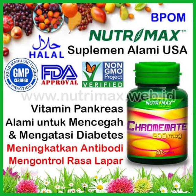 [ORIGINAL] NUTRIMAX CHROMEMATE 200 MCG ISI 30 KAPS / PENURUN GULA DARAH / OBAT DIABETES NUTRIMAX