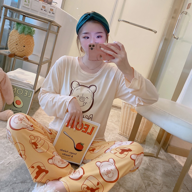 Baaju.id Set Piyama Import Baju Tidur  Lengan Panjang Celana Panjang Baju Tidur Wanita KR1002-BEAR PEACH