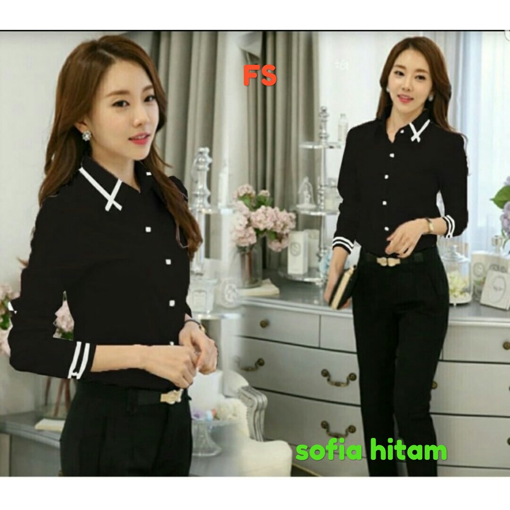 baju wanita/kemeja hitam/blouse hitam/atasan hitam/baju warna hitam wanita/bajungantor/baju kantor
