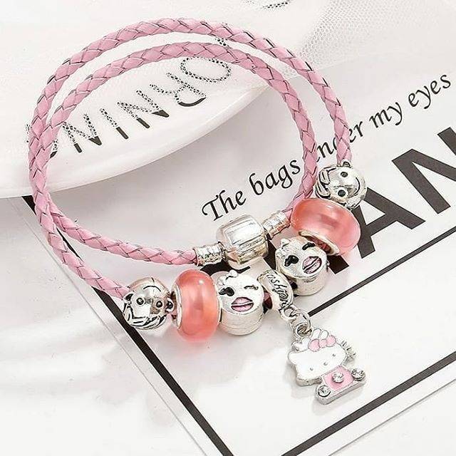 Gelang Disney Mickey Hello Kitty ibu anak kembaran pink bangle bracelets charms pandora minnie