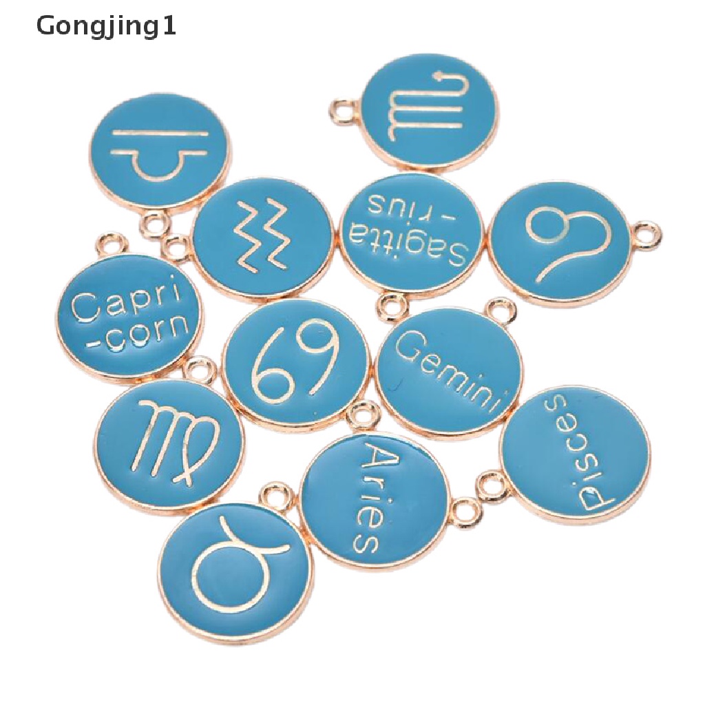 Gongjing1 12Pcs / Set Liontin Enamel Motif Rasi Bintang Untuk Aksesoris Perhiasan