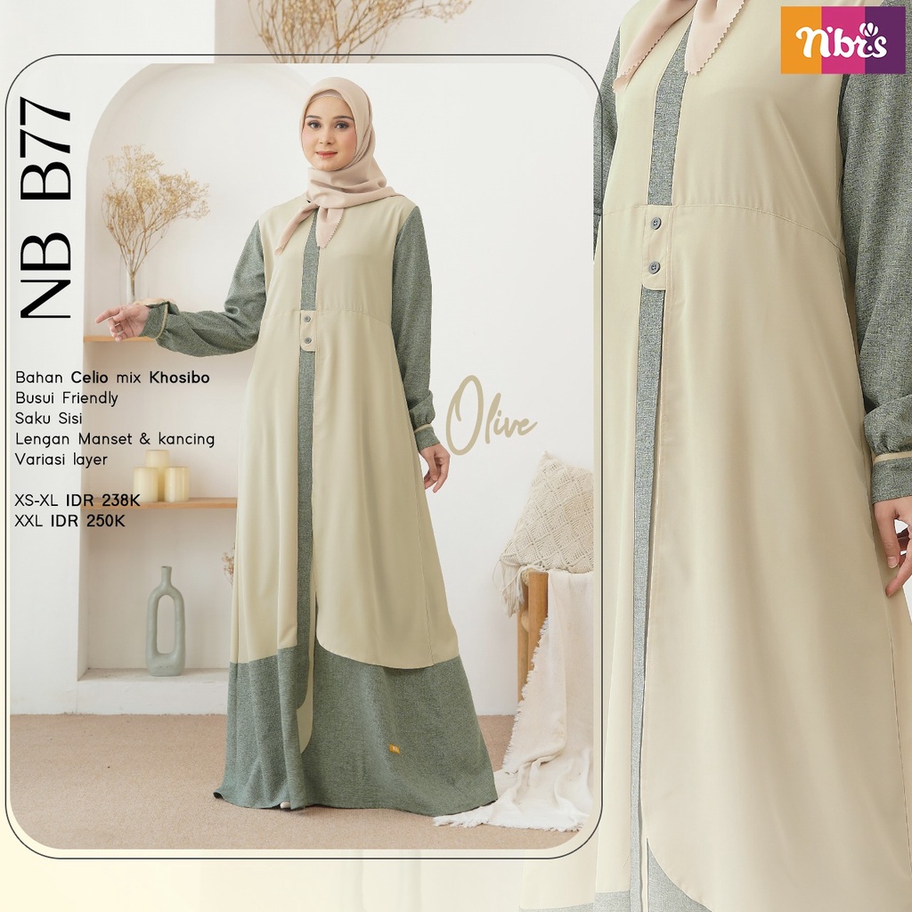 Nibras Gamis Polos NB B77 Bahan Celio mix Khosibo Simple Kekinian by NBRS