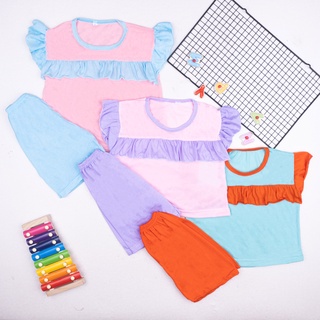 SF-Setelan Ruffle Kombinasi Set Polos Anak Cewek / Setelan Anak Perempuan Polos 1-5 tahun-3